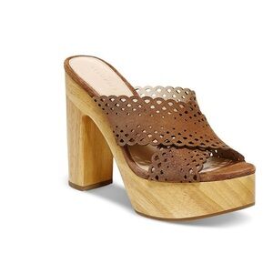 Brown Platform Sandal with Wooden Heel